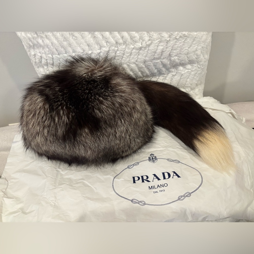 Prada Red Fox Fur Hat with Detachable Tail-M